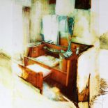 WENDY COULING mixed media with layer construction - study of an old dressing table, signed, 19 x