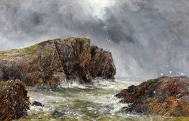 WILLIAM JOSEPH JOSIAH C BOND a fine oil on board under glass - stormy seascape with rocky cove,