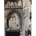 HOWELL DAVIES watercolour - interior view of Llandaff Cathedral and the Norman Arch with typography,