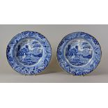 A PAIR OF RARE SWANSEA PORCELAIN SOUP DISHES with blue and white transfer Gate House decoration (see
