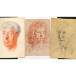 AUGUSTUS JOHN an unframed print of a pastel - head and shoulders portrait of a grey haired lady,