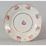 SWANSEA DUCK-EGG PORCELAIN DISH of shallow circular form and painted with eight individual roses