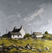 MARTIN LLEWELLYN oil on canvas - whitewashed buildings in a landscape, entitled verso 'Pembrokeshire