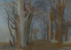 ARTHUR MILES watercolour - preliminary study with woodland drive, entitled verso 'Winter Sunlight,