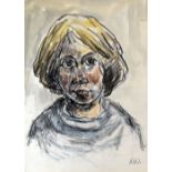 SIR KYFFIN WILLIAMS RA watercolour and pencil - head and shoulders portrait of an Anglesey girl with