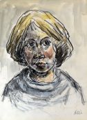 SIR KYFFIN WILLIAMS RA watercolour and pencil - head and shoulders portrait of an Anglesey girl with