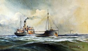 BRIAN ENTWISTLE watercolour - portrait of a steam-ship at sea, entitled on mount 'The Doris Thomas