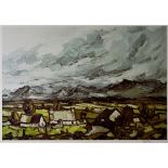 SIR KYFFIN WILLIAMS RA coloured print - Caernarfonshire landscape with farmstead, signed in full, 32