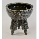 WALTER KEELER salt-glazed stoneware - bowl on tripod telescopic tubular feet and with grey-blue