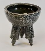 WALTER KEELER salt-glazed stoneware - bowl on tripod telescopic tubular feet and with grey-blue