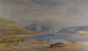 JAMES HARRIS watercolour - Gower estuary with Pennard Castle in distance, signed, 29 x 49cms