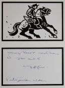 SIR KYFFIN WILLIAMS RA linocut print - Patagonia gaucho on a frisky horse, framed together with a