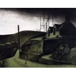 GEORGE CHAPMAN limited edition (15/50) etching - South Wales Valleys street with three figures on