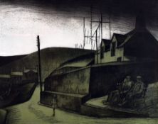 GEORGE CHAPMAN limited edition (15/50) etching - South Wales Valleys street with three figures on