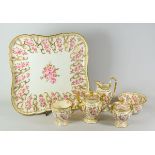 A SWANSEA PORCELAIN MORNING TEA SET comprising shaped square tray with rounded and indented