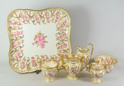 A SWANSEA PORCELAIN MORNING TEA SET comprising shaped square tray with rounded and indented