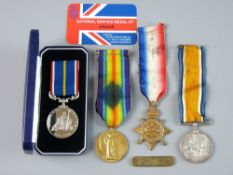 WWI TRIO OF MEDALS awarded to 782 Pte T Scott Seaforth, a cased 1939-1960 National Service medal