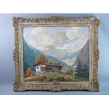 _ PAWLITSCHEK oil on canvas - Alpine scene with figure outside a chalet, signed and with title to