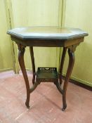 AN EDWARDIAN MAHOGANY OCTAGONAL TOPPED OCCASIONAL TABLE with galleried base shelf