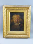 19th CENTURY CONTINENTAL SCHOOL oil on board - bearded gentleman closely reading a book, unsigned,