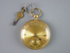 AN EIGHTEEN CARAT GOLD ENCASED GENT'S KEYWIND POCKET WATCH having a gold dial with Roman numerals