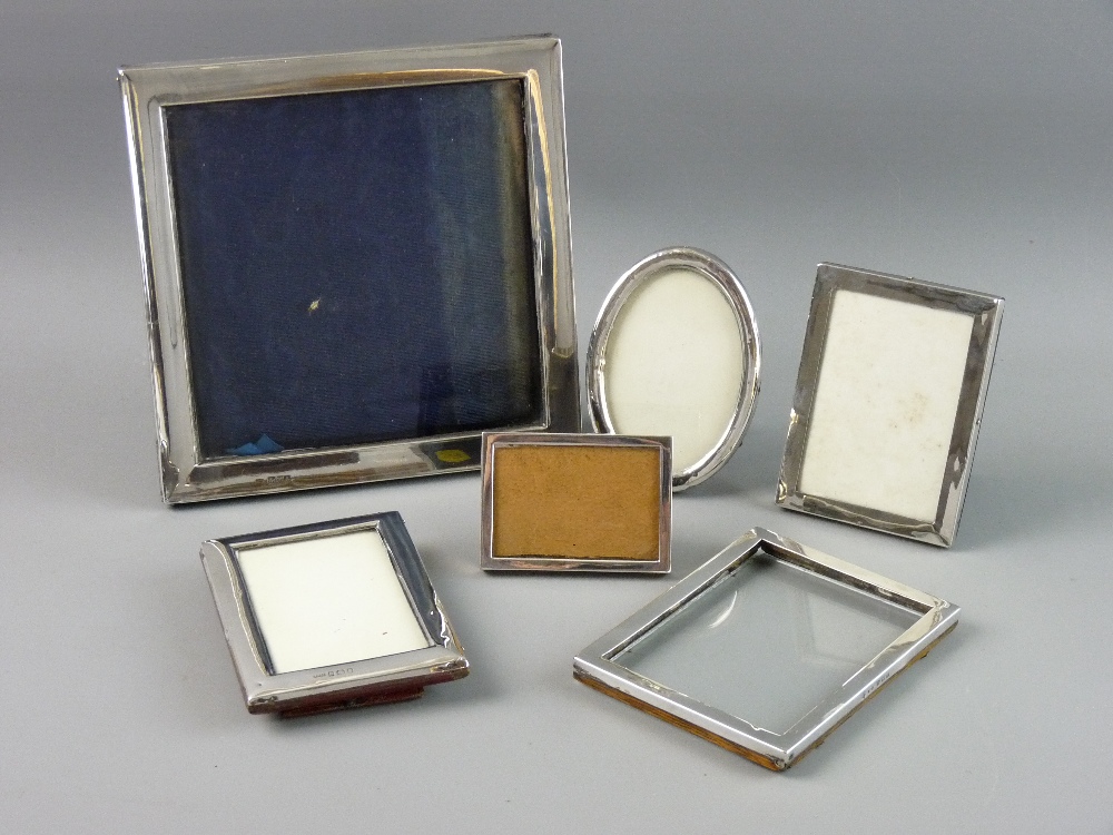 SIX SILVER PHOTOGRAPH FRAMES to include a 17.5 cms square frame, Chester 1901 and a small