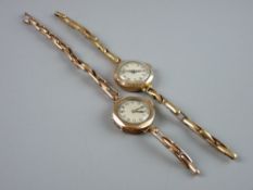 TWO LADY'S NINE CARAT GOLD ENCASED CIRCULAR DIAL WRISTWATCHES, each with an expanding bracelet, 29