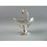 AN OVAL PEDESTAL SILVER SUGAR BASIN OR BON BON DISH in the classical style with a narrow band of