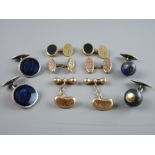 A PARCEL OF FIVE PAIRS OF GENT'S CUFFLINKS including a pair of nine carat gold oval links initialled