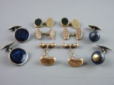 A PARCEL OF FIVE PAIRS OF GENT'S CUFFLINKS including a pair of nine carat gold oval links initialled