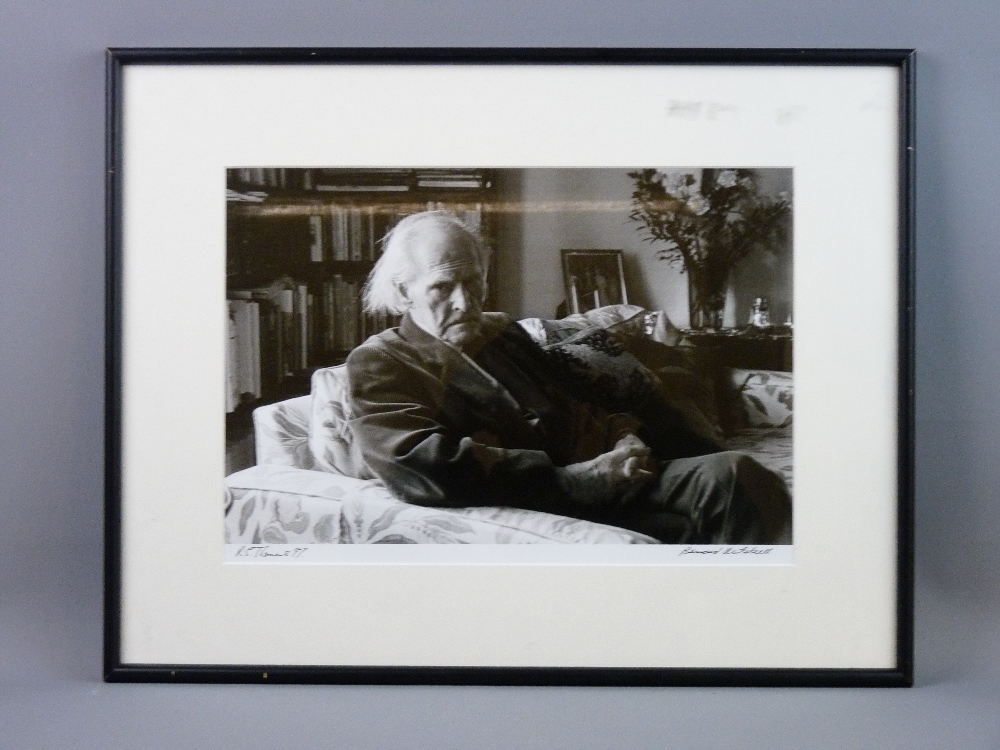 BERNARD MITCHELL black and white photograph - interior scene of a seated R S Thomas, the poet,