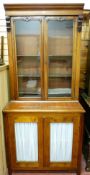 A VICTORIAN MAHOGANY TWO DOOR CHINA CUPBOARD TOP on a similar period mahogany and pine twin glazed