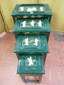 A QUARTETTO OF MODERN ORIENTAL SIDE TABLES having a jade effect finish with gilt highlighting and