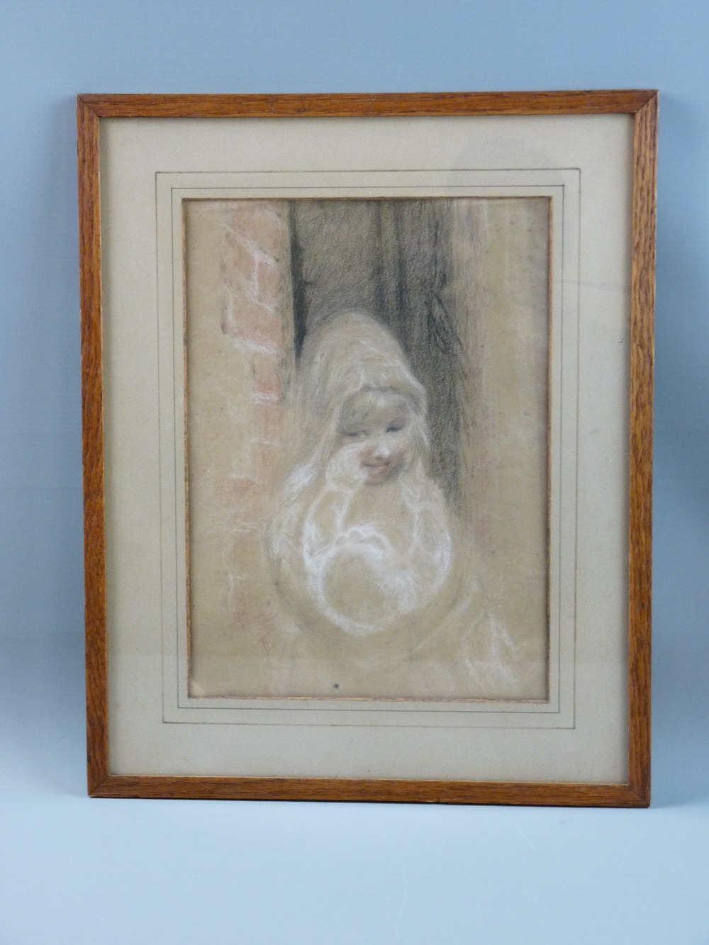 WILLIAM ASCROFT mixed media - young girl with baby, entitled label verso 'Unfinished Study of Girl