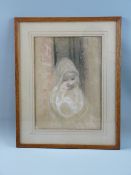 WILLIAM ASCROFT mixed media - young girl with baby, entitled label verso 'Unfinished Study of Girl