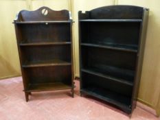 A POLISHED FOUR SHELF OPEN BOOKCASE and a polished open bookcase with adjustable shelves