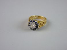 AN EIGHTEEN CARAT GOLD DRESS RING the shank of pierced graduated form and having a centre diamond,