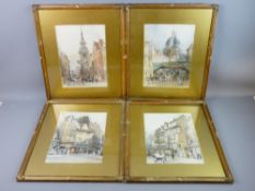 A SET OF FOUR QUALITY EARLY 19th CENTURY coloured prints - street scenes and figures, possibly