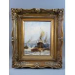 C H CLAYTON oil on board - busy river scene with boats and bridge, signed and with title label verso