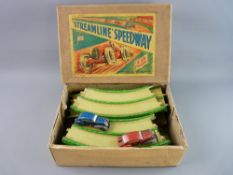 A LOUIS MARX & CO STREAMLINE SPEEDWAY SET, tinplate toy sectional track and two clockwork driven