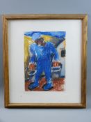 JOSEF HERMAN pastel - a man carrying two buckets, unsigned, 29 x 20 cms