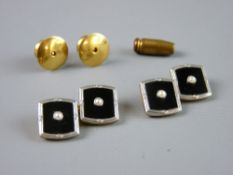 A PAIR OF EIGHTEEN CARAT PLATINUM & BLACK ENAMEL CUFFLINKS, a pair of matching studs, each having