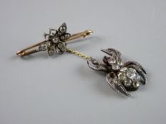 A 925 SILVER MOTH BROOCH on a believed nine carat gold pin together with a safety chain having on it