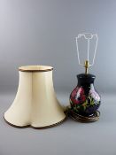 A MOORCROFT 'ANEMONE' LARGE POTTERY TABLE LAMP & SHADE decorated on a cobalt blue ground and mounted