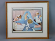 BERYL COOK coloured guild stamped print - three nurses with patient lying in a hospital bed,