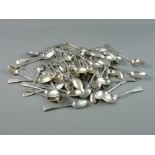 A PARCEL OF APPROXIMATELY SIXTY FIDDLE PATTERNED & OTHER SILVER TEA & COFFEE SPOONS, mixed ages