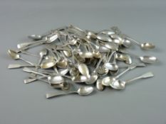 A PARCEL OF APPROXIMATELY SIXTY FIDDLE PATTERNED & OTHER SILVER TEA & COFFEE SPOONS, mixed ages