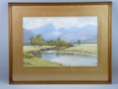 WARREN WILLIAMS ARCA watercolour - probably the River Glaslyn with fishermen on the bank and