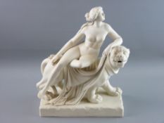 A MINTON PARIAN GROUP 'ARIADNE & THE PANTHER', the naked goddess sitting with cloth draped across