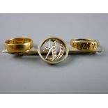 A TWENTY TWO CARAT GOLD WIDE WEDDING BAND, 3 grms, an eighteen carat gold Mizpah ring, 2 grms and